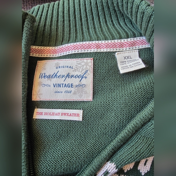 Weatherproof Nordic Green and Cream Zip Up Sweater Vintage - Picture 11 of 11